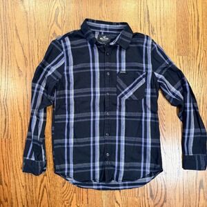 Hollister California Flannel Button Down‎ Shirt Plaid Navy Purple Small